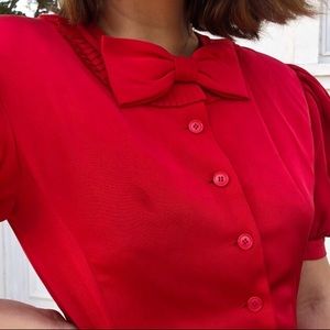 Vintage Dresses - Vintage | Red Puff Sleeve Dress Vintage Dresses - Vintage | Red Puff Sleeve Dress